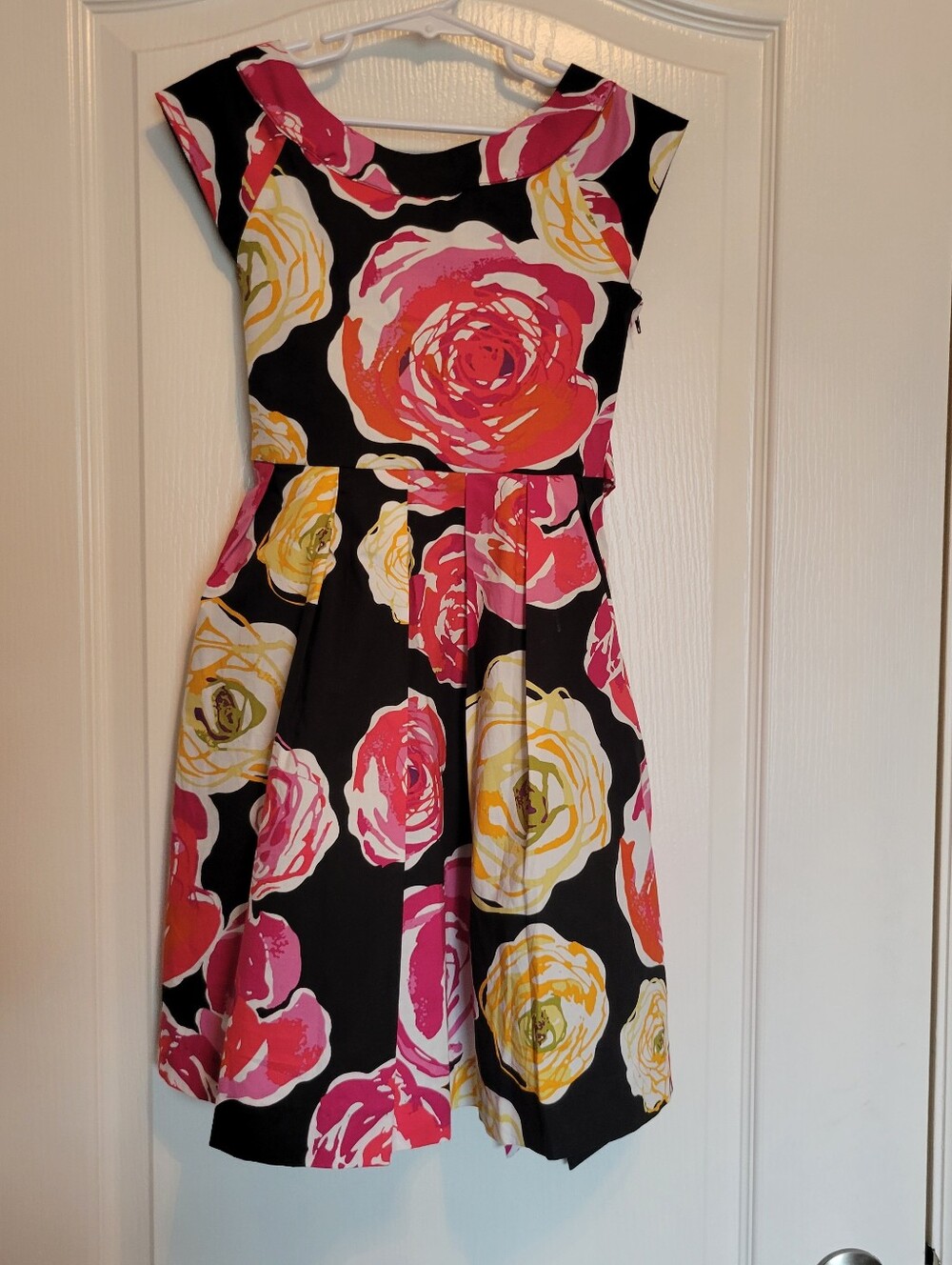 Rare Editions Girls Floral Fit-and-Flare Dress in Black W Pink & Yellow Roses 8